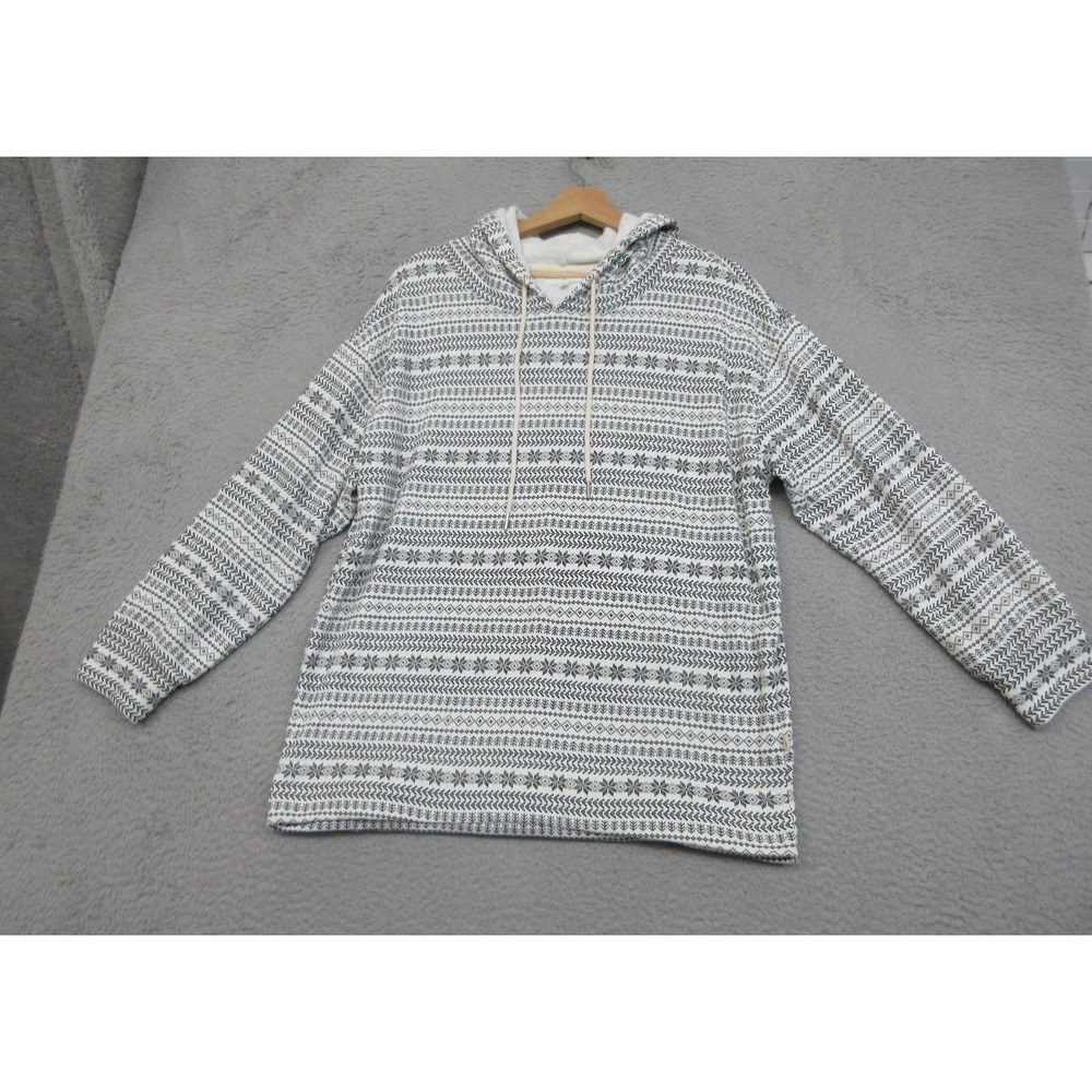 Lou & Grey Hooded Fleece Shirt Womens M White Fair Isle Winter Cozy Pullover